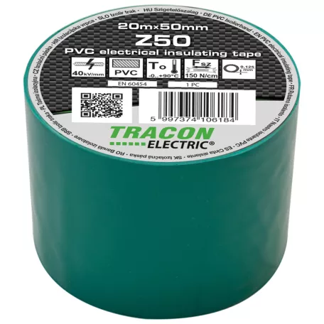 Tracon 20m×50mm, PVC, 0-90°C, 40kV/mm Z50 Szigetelőszalag, zöld 5997374106184