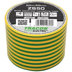   Tracon 20m×50mm, PVC, 0-90°C, 40kV/mm ZS50 Szigetelőszalag, zöld-sárga 5997374106160
