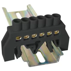   Tracon 230/400VAC, 63A, 6×9mm, 6P, IP20 NPE-BK6-6 Szigetelt földelősín (N/PE), fekete 5997374223775