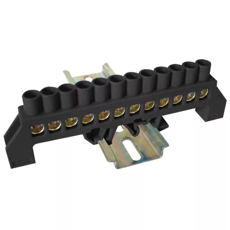Tracon 230/400VAC, 100A, 8×12mm, 12P, IP20 NPE-BK8-12 Szigetelt földelősín (N/PE), fekete 5997374223805
