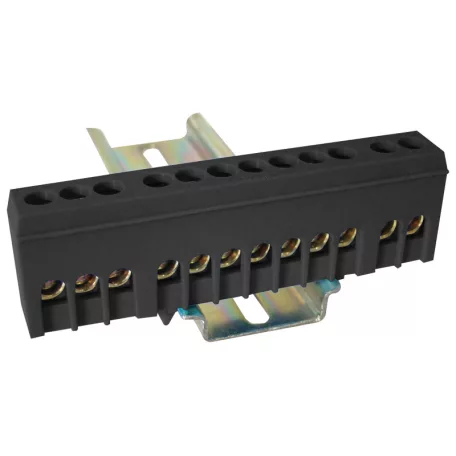 Tracon 230/400VAC, 63A, 6×9mm, 12P, IP20 NPE-ZBK Szigetelt földelősín (N/PE), fekete 5997374223843