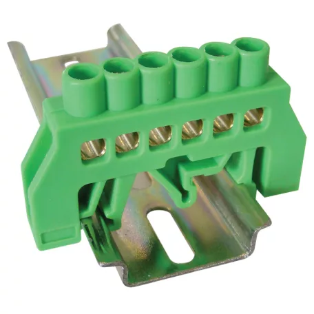 Tracon 230/400VAC, 63A, 6×9mm, 6P, IP20 NPE-G6-6 Szigetelt földelősín (N/PE), zöld 5997374178792