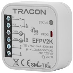   Tracon 230 V, 50 Hz, 2x5 A, 2 NO, 868.32 MHz EFPV2K Rádiós jelvevő egység, szerelvénydobozba,2 csat.,kapcsolóhoz 5997374190268