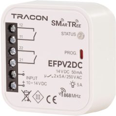  Tracon 12 VAC, 10 14 VDC, 2x5 A, 2 NO, 868.32 MHz EFPV2DC Rádiós jelvevő egység, szerelvénydobozba, 2 csat 5997374192095