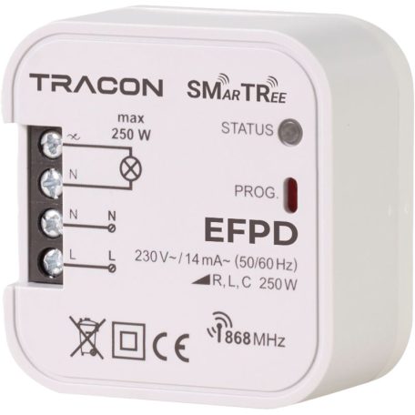 Tracon 230 V, 50 Hz, 250 W, 868.32 MHz EFPD Rádiós dimmer, szerelvénydobozba, 1 csatornás 5997374181457