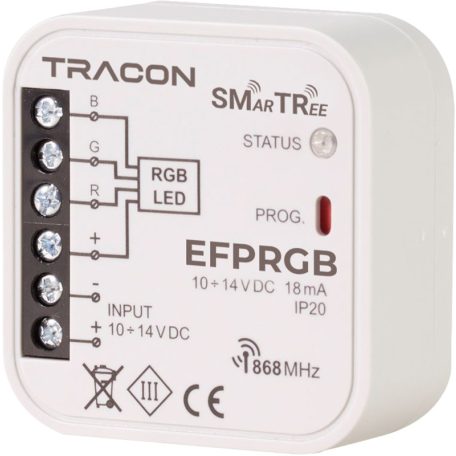 Tracon 10-14 VDC, 250 W, 868.32 MHz EFPRGB Rádiós RGB vezérlő, szerelvénydobozba,3 csatornás 5997374181433