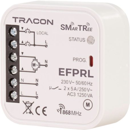 Tracon 230 V, 50 Hz, 2x5 A, 2 NO, 868.32 MHz EFPRL Rádiós zsaluvezérlő, szerelvénydobozba, helyi 5997374105927