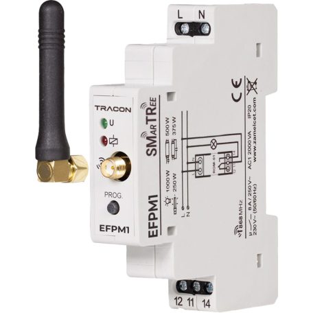 Tracon 230 V, 50 Hz, 8 A, 1 NO/ NC, 868.32 MHz EFPM1 Rádiós moduláris jelvevő egység, 1 csatornás 5997374191951