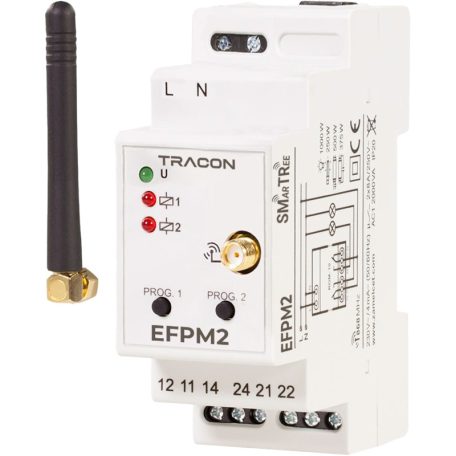 Tracon 230 V, 50 Hz, 8 A, 2 NO/ NC, 868.32 MHz EFPM2 Rádiós moduláris jelvevő egység, 2 csatornás 5997374191975