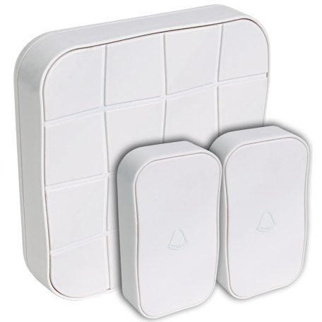 Tracon 3×AA, 1×CR2032, IP44, 100m, 10 music BELLW1-2V1 Vezeték nélküli csengő, négyzetes, 2 adó, 1 vevő 5997374215763