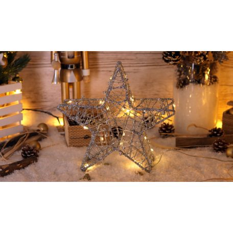 Tracon Timer 6+18h, 20LED, 3000K, 2xAA CHRSTG20SWW LED karácsonyi csillag, ezüst,fém, elemes (X22035) 5997374226899