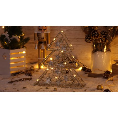 Tracon Timer 6+18h, 15LED, 3000K, 2xAA CHRTRGS15GWW LED karácsonyi fenyő, arany, fém, elemes (X22039) 5997374227421