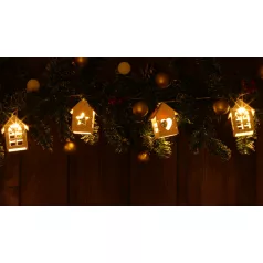   Tracon Timer 6+18h,10LED, 3000K, 2xAA CHRSTHWWG10WW LED karácsonyi lánc, házikó, fehér, fa, elemes (X22057) 5997374226950