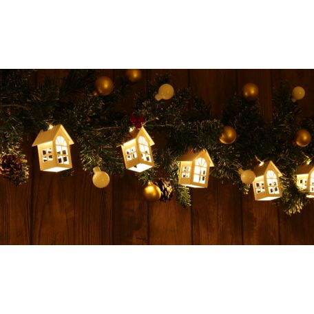 Tracon Timer 6+18h,10LED, 3000K, 2xAA CHRSTHWW10WW LED karácsonyi lánc, házikó, fehér, fa, elemes (X22058) 5997374226943