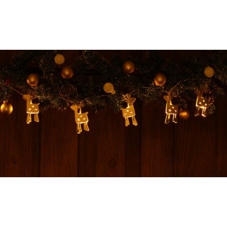 Tracon Timer 6+18h,10LED, 3000K, 2xAA CHRSTRDGM10WW LED karácsonyi lánc, szarvas,fém, elemes (X22060) 5997374227230