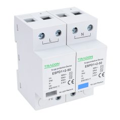   Tracon Uc:385V; Iimp:50kA; In:50kA; Imax:160kA; Up:2,5kV; 2P ESPD1+2-50-2P T1+T2 AC típusú túlfeszültséglevezető, egybeépített 5997374222426