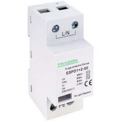   Tracon Uc:385V; Iimp:50kA; In:50kA; Imax:160kA; Up:2,5kV; 1P ESPD1+2-50-1P T1+T2 AC típusú túlfeszültséglevezető, egybeépített 5997374222419