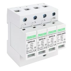   Tracon Uc:275/255V; In:20kA; Imax:40kA; Up:1,3/1,5kV; 3+1P ESPD2-40-3+1P T2 AC típusú túlfeszültség levezető, cserélhető betéttel 5997374222556