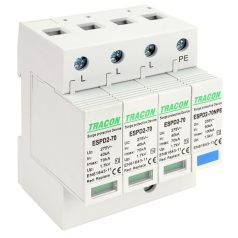   Tracon Uc:275/255V; In:40kA; Imax:70kA; Up:1,7/1,5kV; 3+1P ESPD2-70-3+1P T2 AC típusú túlfeszültség levezető, cserélhető betéttel 5997374222631