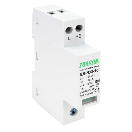 Tracon Uc:275V; In:10kA; Uoc:20kV; Up:1,2kV; 1+1P ESPD3-10-1+1P T3 AC típusú túlfeszültség levezető, egybeépített 5997374222747