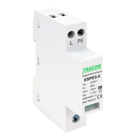Tracon Uc:275V; In:5kA; Uoc:10kV; Up:1,2kV; 1+1P ESPD3-5-1+1P T3 AC típusú túlfeszültség levezető, egybeépített 5997374222778
