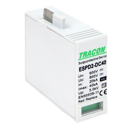 Tracon Ucpv: 800V, In:20kA, Imax:40kA, Up:2,6kV, Var+GTD ESPD2-DC40-600VGO T2 DC típusú VG túlfeszültséglevezető betét 600V 5997374233828