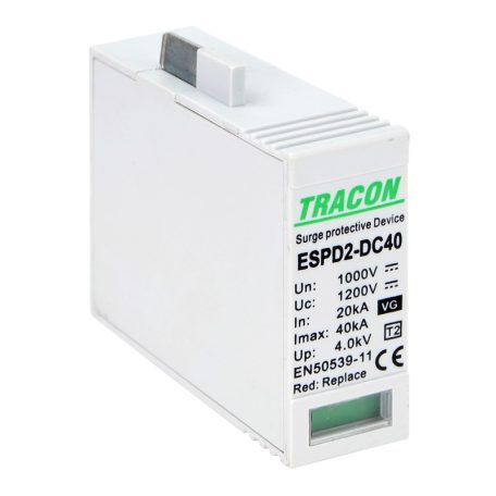 Tracon Ucpv: 1200V, In:20kA, Imax:40kA, Up:4kV, Var+GTD ESPD2-DC40-1000VGO T2 DC típusú VG túlfeszültséglevezető, betét 1000V 5997374233804