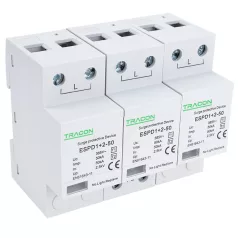   Tracon Uc:385V; Iimp:50kA; In:50kA; Imax:160kA; Up:2,5kV; 3P ESPD1+2-50-3P T1+T2 AC típusú túlfeszültséglevezető, egybeépített 5997374222440
