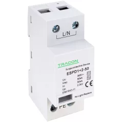   Tracon Uc:385V; Iimp:50kA; In:50kA; Imax:160kA; Up:2,5kV; 1P ESPD1+2-50-1P T1+T2 AC típusú túlfeszültséglevezető, egybeépített 5997374222419
