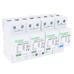   Tracon Uc:275V; Iimp:25/100kA; In:25/100kA; Uoc:20kV; Up:1,3kV; 1+3 ESPD1+2+3-25-3+1P T1+T2+T3 AC típusú túlfeszültség levezető, egybeépített 5997374222297