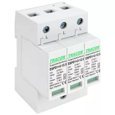   Tracon Uc:275V; Iimp:12,5kA; In:20kA; Imax:50kA; Up:1,3kV; 3P ESPD1+2-12.5-3P T1+T2 AC típusú túlfeszültséglevezető, cserélhető betéttel 5997374222365