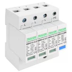   Tracon Uc:275V; Iimp:12,5kA; In:20/40kA; Imax:50kA; Up:1,3kV; 3+1P ESPD1+2-12.5-3+1P T1+T2 AC típusú túlfeszültséglevezető, cserélhető betéttel 5997374222358