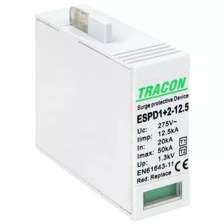 Tracon Uc:275V; Iimp:12,5kA; In:20kA; Imax:50kA; Up:1,3kV ESPD1+2-12.5M T1+T2 AC típusú túlfeszültséglevezető betét 12.5 M 5997374222389