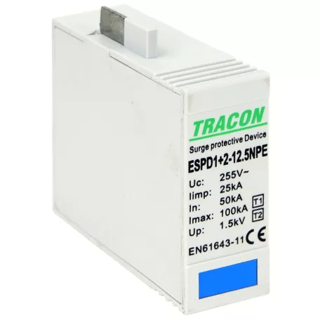 Tracon Uc:275V; Iimp:12,5kA; In:20/40kA; Imax:50kA; Up:1,3kV ESPD1+2-12.5NPE T1+T2 AC típusú túlfeszültséglevezető betét 12.5 NPE 5997374222396