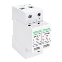   Tracon Uc:275V; In:20kA; Imax:40kA; Up:1,3kV; 2P ESPD2-40-2P T2 AC típusú túlfeszültség levezető, cserélhető betéttel 5997374222549
