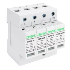   Tracon Uc:275/255V; In:20kA; Imax:40kA; Up:1,3/1,5kV; 3+1P ESPD2-40-3+1P T2 AC típusú túlfeszültség levezető, cserélhető betéttel 5997374222556