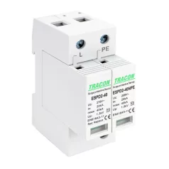   Tracon Uc:275/255V; In:20kA; Imax:40kA; Up:1,3/1,5kV; 1+1P ESPD2-40-1+1P T2 AC típusú túlfeszültség levezető, cserélhető betéttel 5997374222525