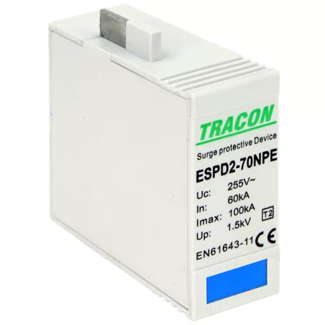 Tracon Uc:275/255V, In:40kA, Imax:70kA, Up:1,7/1,5kV ESPD2-70NPEO T2 AC típusú túlfeszültség levezető betét 70 NPE 5997374233798