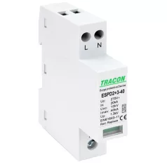   Tracon Uc:275V; In:20kA; Imax40kA; Uoc:10kV; Up:1,3kV; 2P ESPD2+3-40-2P T2+T3 AC típusú túlfeszültséglevezető, egybeépített 5997374222495