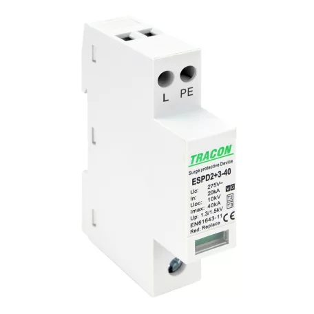 Tracon Uc:275V; In:20kA; Imax40kA; Uoc:10kV; Up:1,3/1,5kV; 1+1P ESPD2+3-40-1+1P T2+T3 AC típusú túlfeszültséglevezető, egybeépített 5997374222488