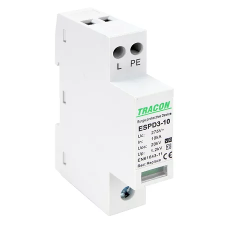 Tracon Uc:275V; In:10kA; Uoc:20kV; Up:1,2kV; 1+1P ESPD3-10-1+1P T3 AC típusú túlfeszültség levezető, egybeépített 5997374222747