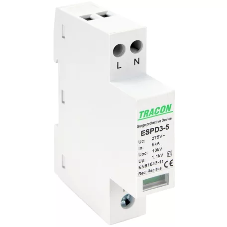 Tracon Uc:275V; In:5kA; Uoc:10kV; Up:1,2kV; 2P ESPD3-5-2P T3 AC típusú túlfeszültség levezető, egybeépített 5997374222785