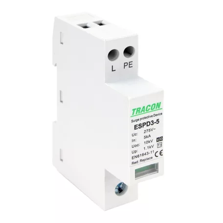 Tracon Uc:275V; In:5kA; Uoc:10kV; Up:1,2kV; 1+1P ESPD3-5-1+1P T3 AC típusú túlfeszültség levezető, egybeépített 5997374222778