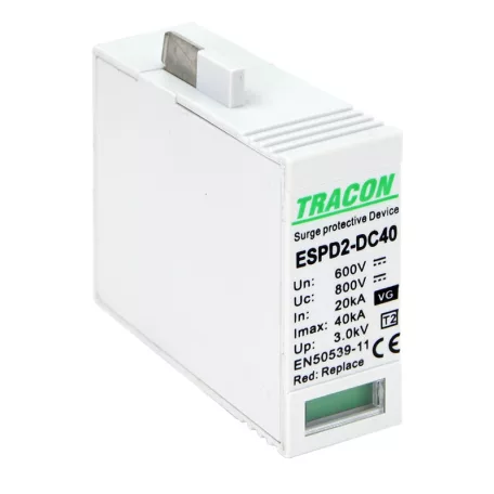 Tracon Ucpv: 800V, In:20kA, Imax:40kA, Up:2,6kV, Var+GTD ESPD2-DC40-600VGO T2 DC típusú VG túlfeszültséglevezető betét 600V 5997374233828