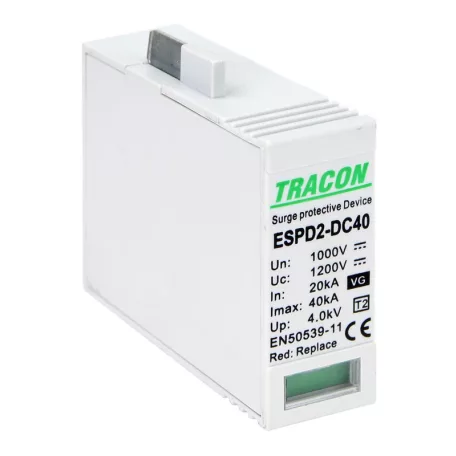 Tracon Ucpv: 1200V, In:20kA, Imax:40kA, Up:4kV, Var+GTD ESPD2-DC40-1000VGO T2 DC típusú VG túlfeszültséglevezető, betét 1000V 5997374233804